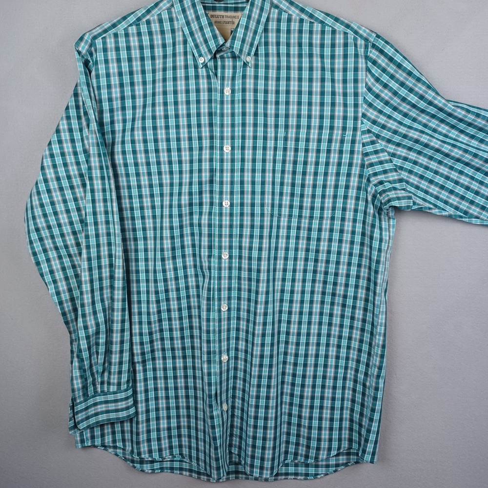Duluth Trading Co Shirt Mens Large Tall LT‎ Blue  Plaid Wrinkle Fighter